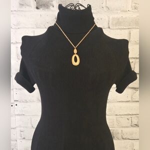 Vintage Rachel Gold Tone Oval Teardrop Pendant Necklace Textured Statement